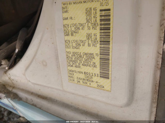 Продажа на аукционе авто 2015 Nissan Nv Cargo Nv2500 Hd S V6/sl V6/sv V6, vin: 1N6BF0LYXFN801133, номер лота: 44839261