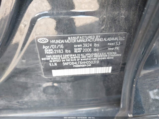 Aukcja sprzedaży 2017 Hyundai Elantra Se, vin: 5NPD84LF6HH050319, numer aukcji: 44839263