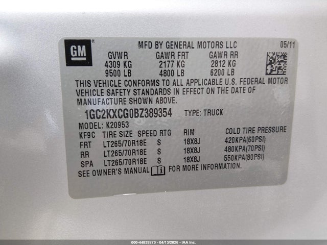 Продаж на аукціоні авто 2011 Chevrolet Silverado 2500hd Lt, vin: 1GC2KXCG0BZ389354, номер лоту: 44839270