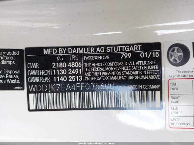 2015 Mercedes-benz Sl 63 Amg მანქანა იყიდება აუქციონზე, vin: WDDJK7EA4FF035600, აუქციონის ნომერი: 44839275