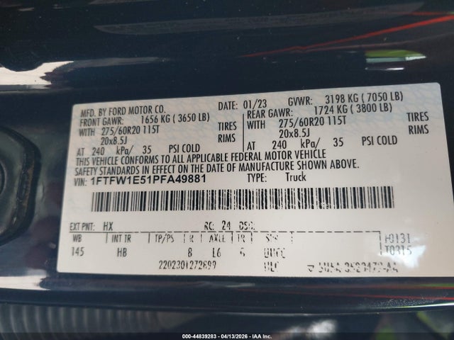 1FTFW1E51PFA49881 Ford F-150 Lariat