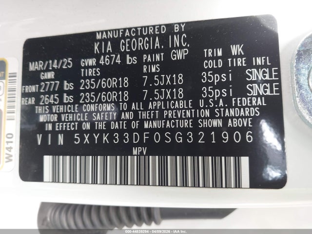 5XYK33DF0SG321906 KIA Sportage Ex