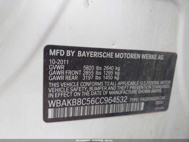 2012 Bmw 750li მანქანა იყიდება აუქციონზე, vin: WBAKB8C56CC964532, აუქციონის ნომერი: 44839303