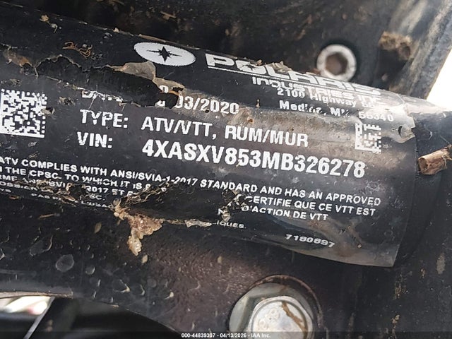 4XASXV853MB326278 Polaris Sportsman 850 Trail