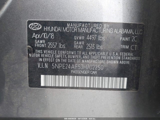 Продажа на аукционе авто 2018 Hyundai Sonata Se, vin: 5NPE24AF5JH702250, номер лота: 44839328