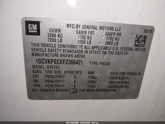 2015 CHEVROLET SILVERADO 1500 1GCVKPECXFZ366421 Photo 8