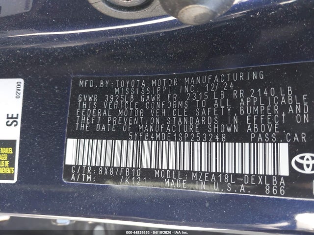 Toyota COROLLA LE 2025 5YFB4MDE1SP253248 Image 9