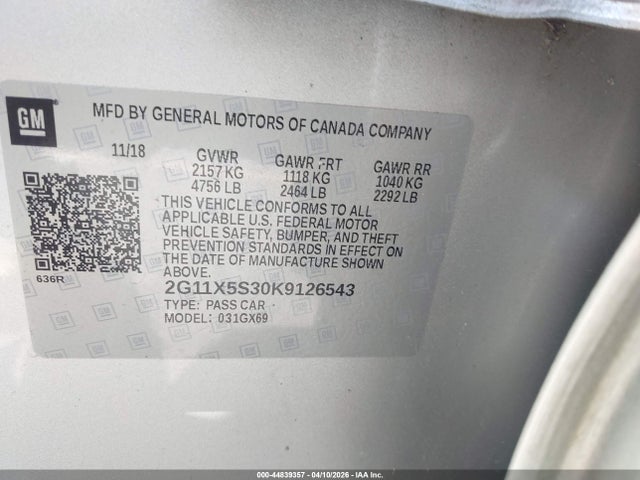 2019 CHEVROLET IMPALA 2G11X5S30K9126543 Photo 8