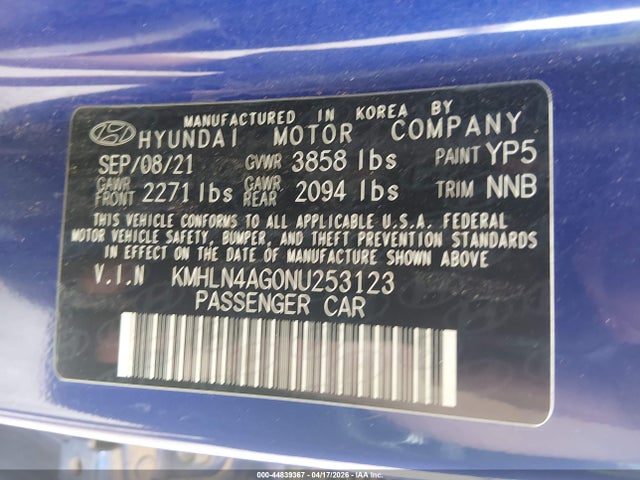 Продаж на аукціоні авто 2022 Hyundai Elantra Sel, vin: KMHLN4AG0NU253123, номер лоту: 44839367