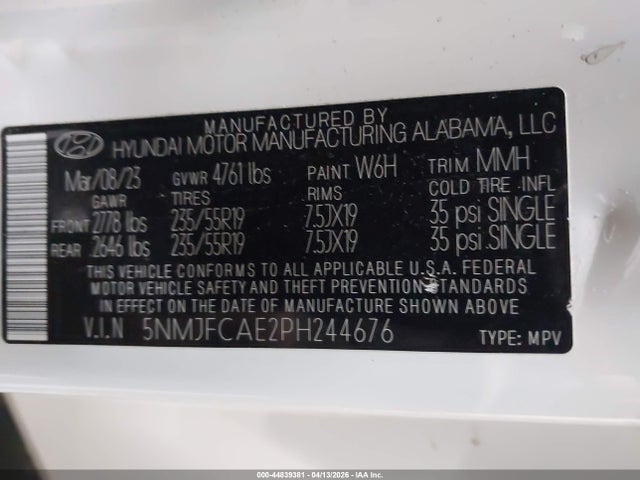 Продажа на аукционе авто 2023 Hyundai Tucson Sel, vin: 5NMJFCAE2PH244676, номер лота: 44839381