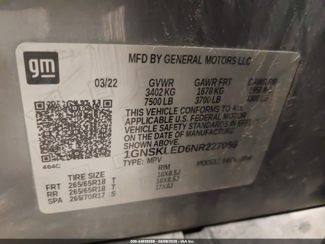 1GNSKLED6NR227056 Chevrolet Tahoe 4wd Commercial Fleet