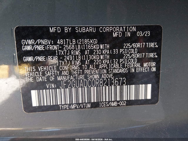 Продаж на аукціоні авто 2024 Subaru Crosstrek Premium, vin: JF2GUADC0R8213673, номер лоту: 44839398
