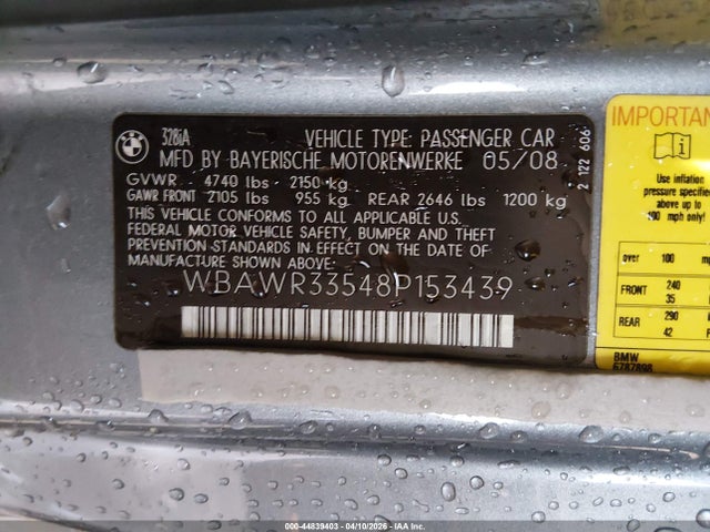 Продаж на аукціоні авто 2008 Bmw 328i, vin: WBAWR33548P153439, номер лоту: 44839403