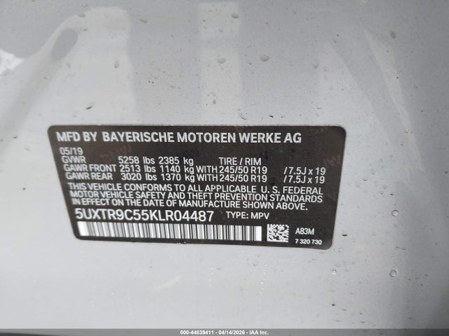 Продаж на аукціоні авто 2019 Bmw X3 Xdrive30i, vin: 5UXTR9C55KLR04487, номер лоту: 44839411
