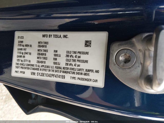 2023 Tesla Model 3 Rear-wheel Drive მანქანა იყიდება აუქციონზე, vin: 5YJ3E1EA2PF474159, აუქციონის ნომერი: 44839434