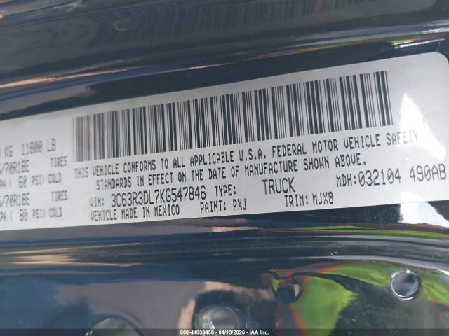44839456 :رقم المزاد ، 3C63R3DL7KG547846 vin ، 2019 Ram 3500 Big Horn  4x4 6'4 Box مزاد بيع