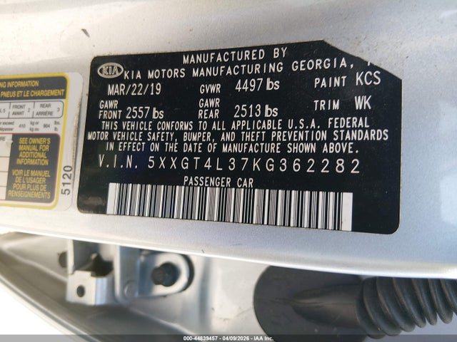 Aukcja sprzedaży 2019 Kia Optima Lx, vin: 5XXGT4L37KG362282, numer aukcji: 44839457