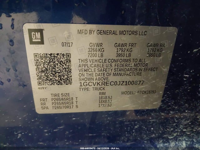 44839470 :رقم المزاد ، 1GCVKREC0JZ100877 vin ، 2018 Chevrolet Silverado 1500 2lt مزاد بيع