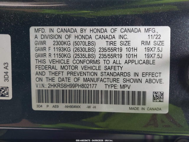 2HKRS6H99PH802177 Honda Cr-v Hybrid Sport Touring