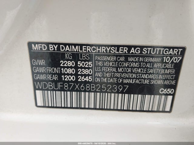 44839478 :رقم المزاد ، WDBUF87X68B252397 vin ، 2008 Mercedes-benz E 350 4matic مزاد بيع