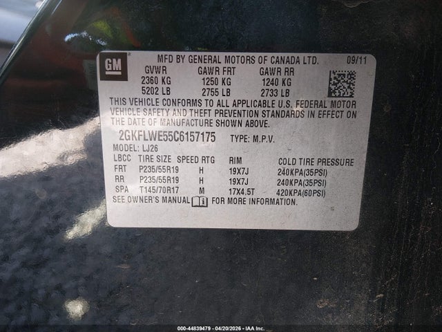 Aukcja sprzedaży 2012 Gmc Terrain Slt-2, vin: 2GKFLWE55C6157175, numer aukcji: 44839479