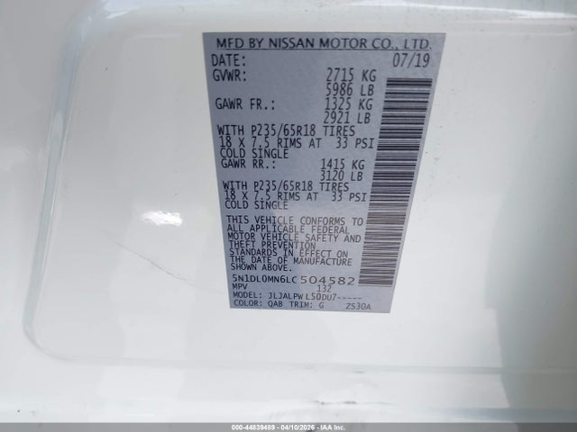 5N1DL0MN6LC504582 Infiniti QX60 PURE