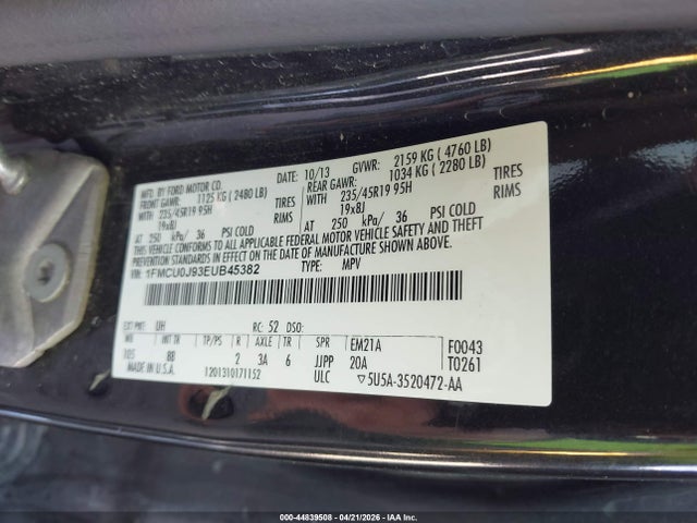 2014 Ford Escape Titanium მანქანა იყიდება აუქციონზე, vin: 1FMCU0J93EUB45382, აუქციონის ნომერი: 44839508