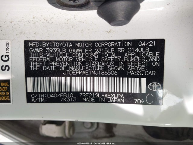 JTDEPMAE1MJ186506 Toyota COROLLA LE