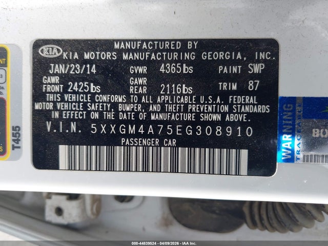 5XXGM4A75EG308910 KIA Optima Lx