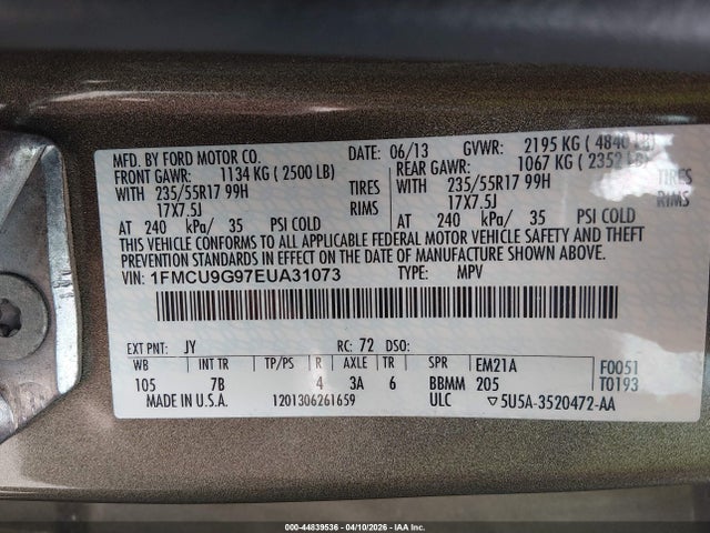 1FMCU9G97EUA31073 Ford ESCAPE SE