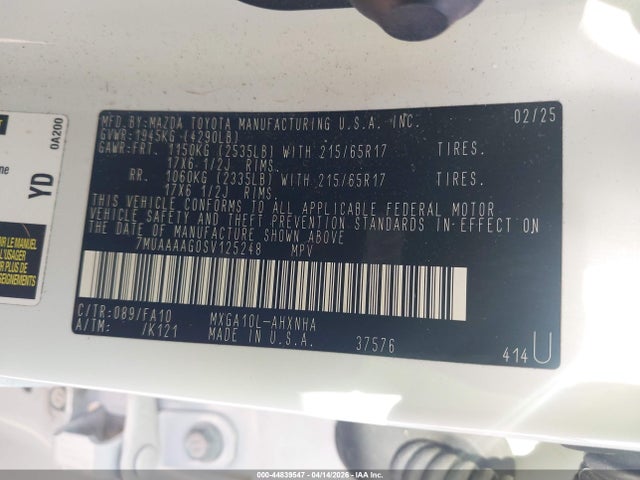44839547 :رقم المزاد ، 7MUAAAAG0SV125248 vin ، 2025 Toyota Corolla Cross L مزاد بيع