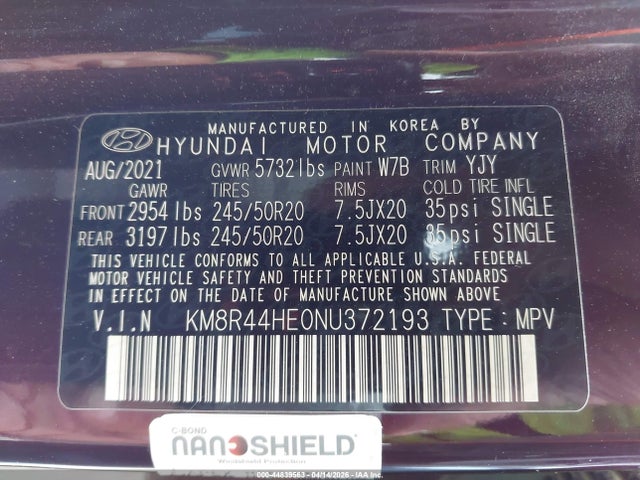 Aukcja sprzedaży 2022 Hyundai Palisade Sel, vin: KM8R44HE0NU372193, numer aukcji: 44839563