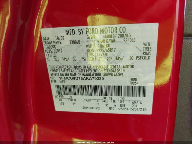 Продажа на аукционе авто 2010 Ford Escape Xlt, vin: 1FMCU9D75AKA79339, номер лота: 44839591