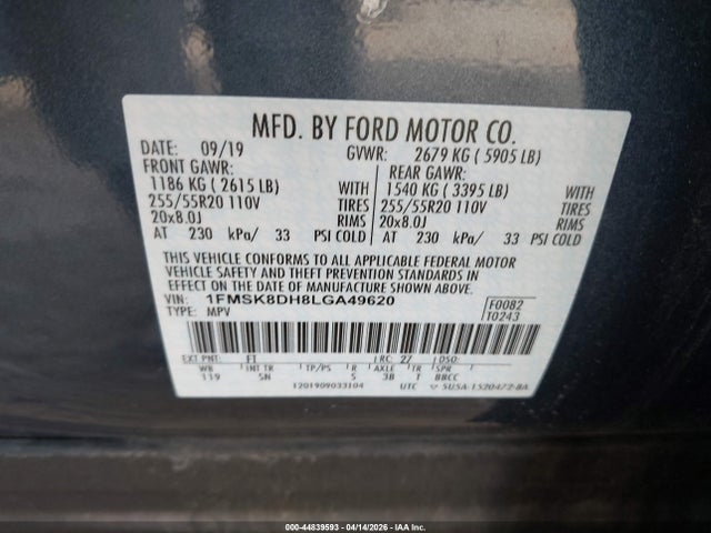 1FMSK8DH8LGA49620 Ford EXPLORER XLT