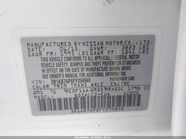 Aukcja sprzedaży 2015 Nissan Sentra S, vin: 3N1AB7AP8FY294848, numer aukcji: 44839596