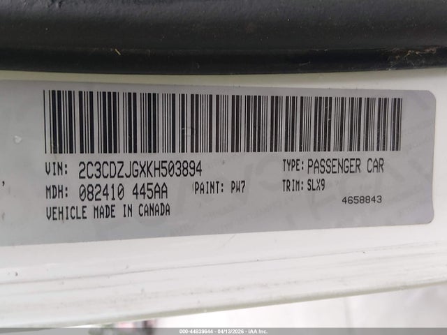 Продаж на аукціоні авто 2019 Dodge Challenger Gt, vin: 2C3CDZJGXKH503894, номер лоту: 44839644