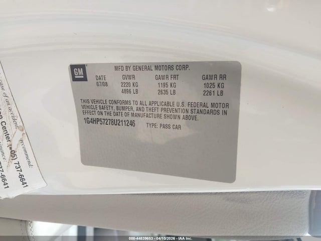 2008 Buick Lucerne Cx მანქანა იყიდება აუქციონზე, vin: 1G4HP57278U211246, აუქციონის ნომერი: 44839653