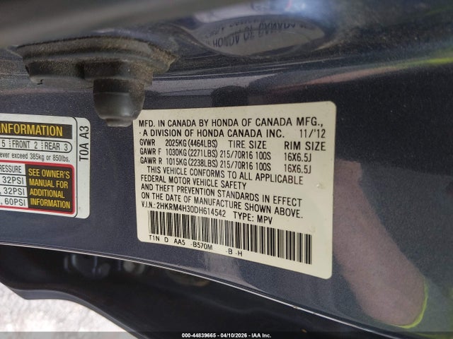 Aukcja sprzedaży 2013 Honda Cr-v Lx, vin: 2HKRM4H30DH614542, numer aukcji: 44839665