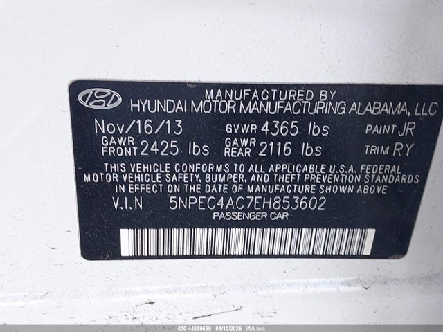 Aukcja sprzedaży 2014 Hyundai Sonata Limited, vin: 5NPEC4AC7EH853602, numer aukcji: 44839680