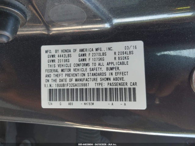 Aukcja sprzedaży 2016 Acura Tlx, vin: 19UUB1F32GA009887, numer aukcji: 44839694