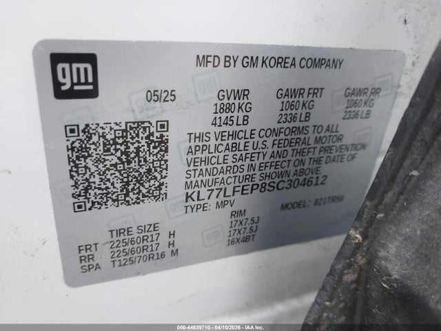 Aukcja sprzedaży 2025 Chevrolet Trax Fwd Ls, vin: KL77LFEP8SC304612, numer aukcji: 44839710