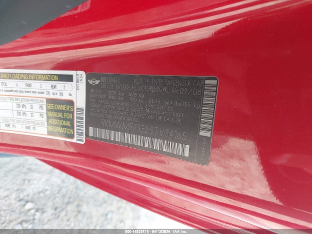 Продаж на аукціоні авто 2008 Mini Cooper S, vin: WMWMF73558TV34165, номер лоту: 44839716