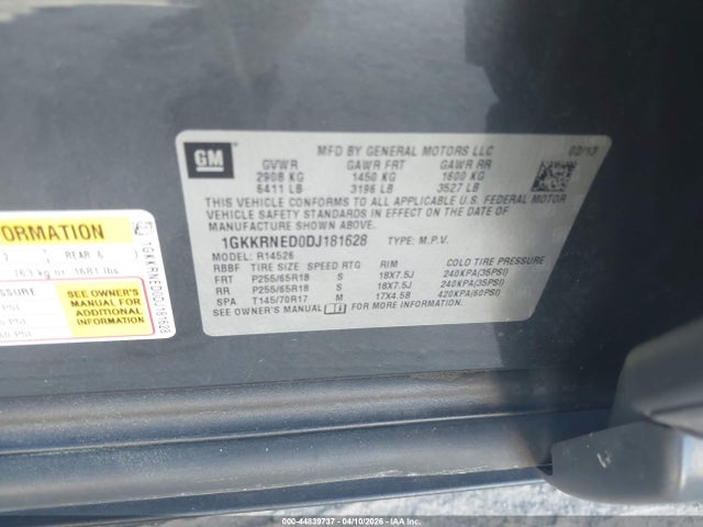 2013 Gmc Acadia Sle-1 მანქანა იყიდება აუქციონზე, vin: 1GKKRNED0DJ181628, აუქციონის ნომერი: 44839737
