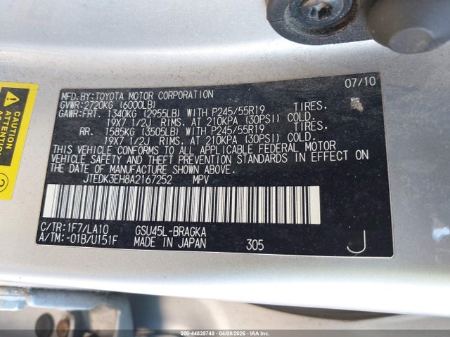 2010 TOYOTA HIGHLANDER JTEDK3EH8A2167252 Photo 8