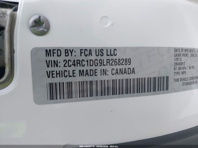 Продажа на аукционе авто 2020 Chrysler Voyager Lxi, vin: 2C4RC1DG9LR268289, номер лота: 44839770
