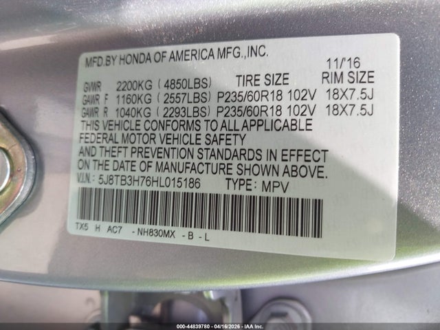2017 Acura Rdx Advance Package მანქანა იყიდება აუქციონზე, vin: 5J8TB3H76HL015186, აუქციონის ნომერი: 44839780