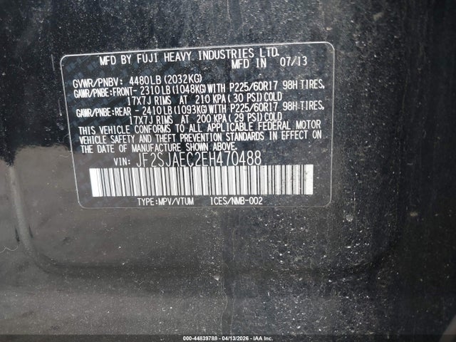 2014 Subaru Forester 2.5i Premium მანქანა იყიდება აუქციონზე, vin: JF2SJAEC2EH470488, აუქციონის ნომერი: 44839788