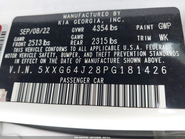 Aukcja sprzedaży 2023 Kia K5 Gt-line, vin: 5XXG64J28PG181426, numer aukcji: 44839790