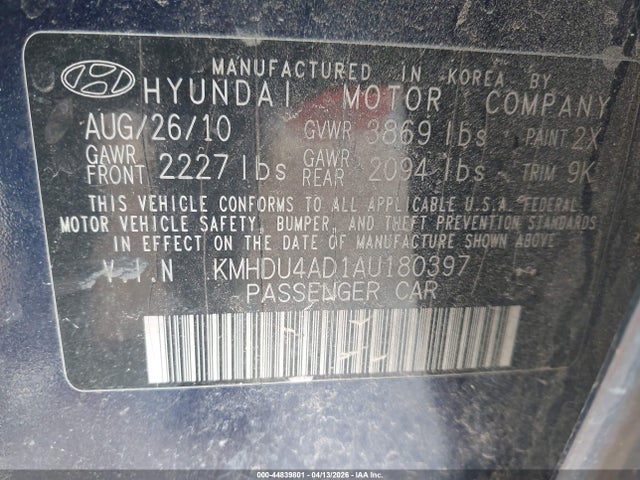 2010 HYUNDAI ELANTRA KMHDU4AD1AU180397 Photo 8