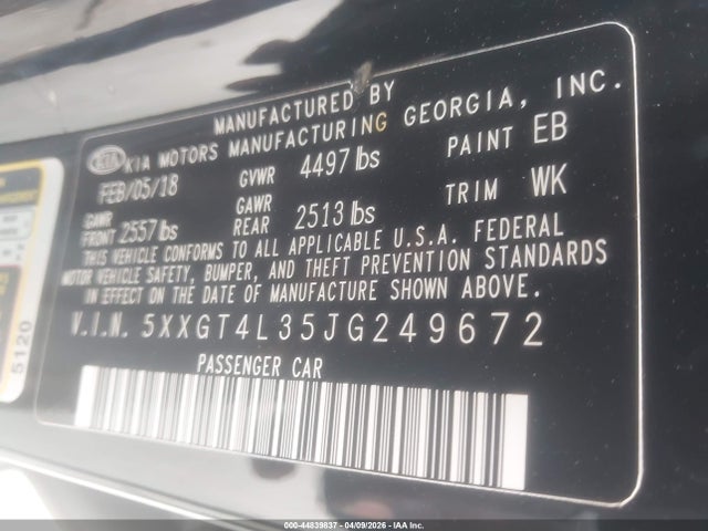 Продажа на аукционе авто 2018 Kia Optima Lx, vin: 5XXGT4L35JG249672, номер лота: 44839837